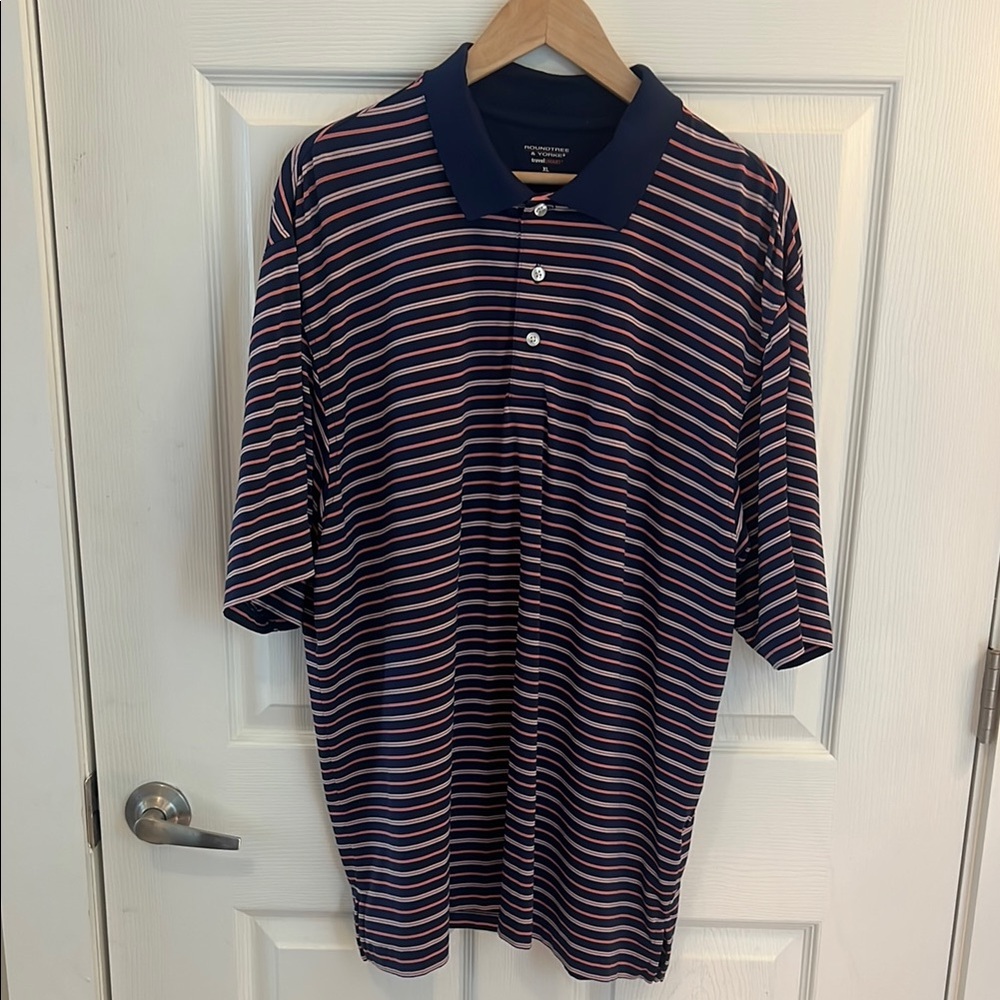Roundtree & Yorke Striped Polo in Navy and Red